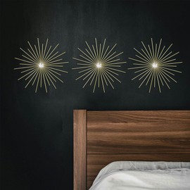 sxnzequnze - Juego de 3 unidades de 3 piezas doradas con diamantes de imitación para decoración de pared de metal con diseño de luz radiante para sala de estar, recámara, baño, cocina, diamantes