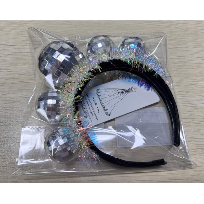 CAKURE Light Up Disco Ball Headband Silver Led 70s Hair