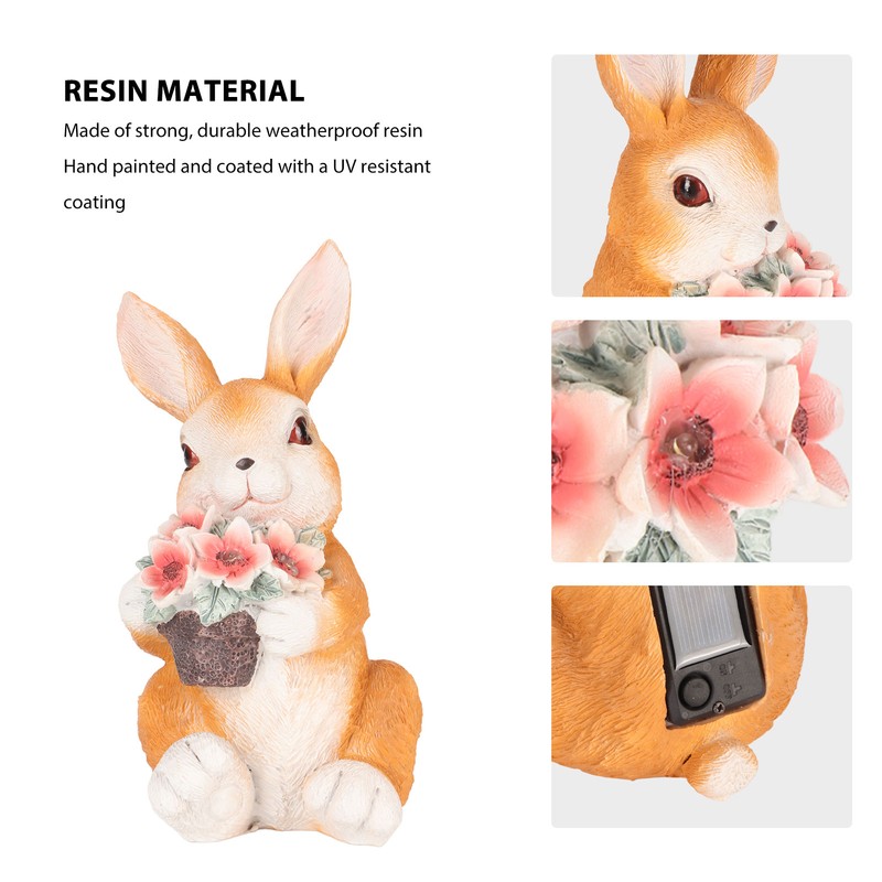 Solar Rabbit Statue Cute Handpainted Resin Bunny Statue Decor Rabbit