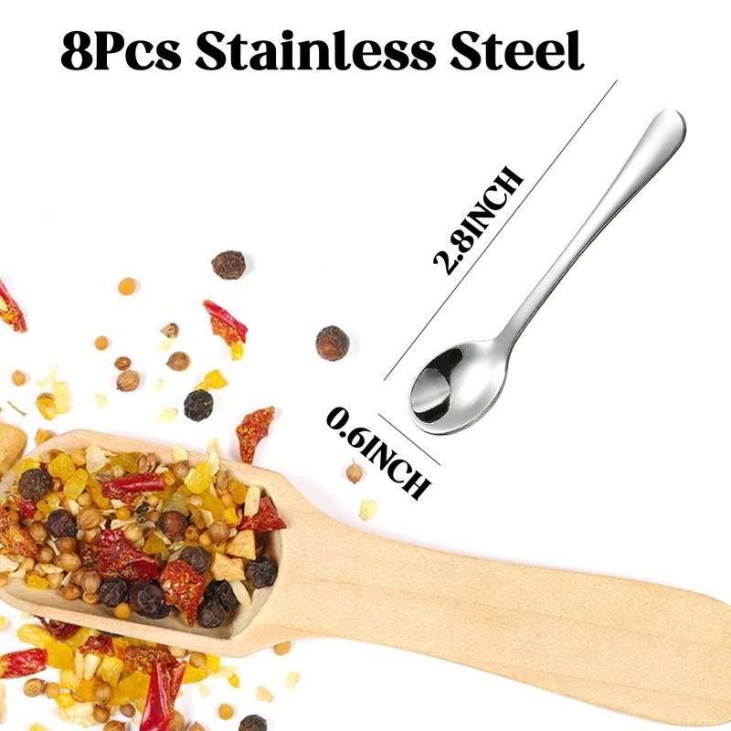 8 PCS Tiny Stainless Steel Spoons for Spices Jars, Mini
