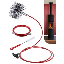 Feekoon Pellet Stove Cleaning Kit, 20 FT Flexible Steel Rod with 4" Brush Head, Flue Detail Cleaner, Pellet Stove Accessories for Vent Pipes Cleaning - Reduce Buildup & Improve Airflow
