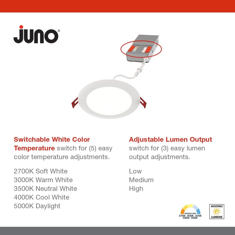 Juno LED Recessed Lights 4 Inch Round Baffle Wafer Downlight,