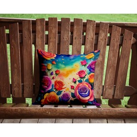 Caroline's Treasures DAC1988PW1414 Colorful Roses Fabric Decorative Pillow Machine Washable, Indoor Outdoor Decorative Pillow for Couch, Bed or Patio, 14Hx14W