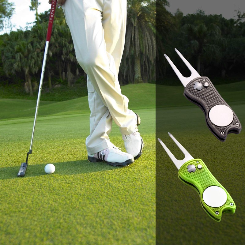Fpxnb 2 Pack Metal Foldable Golf Divot Tool with Pop-up