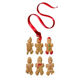 Ambesonne Gingerbread Man Flat Ornament, Vivid Homemade Biscuits Sugary Xmas Treats Tasty Pastry, Portrait Aluminum Semi Gloss Hanging Tree Decoration, 2.75" x 3.94", Pale Brown Red Green