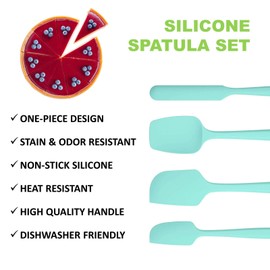 MJDFS Silicone Spatula Set Kitchen Utensils Non-Stick for Cooking, Baking and Mixing, Heat Resistant Dishwasher Safe, Teal Set of 4
