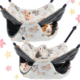 Rgbpro 2PcsStraps are Adjustable Guinea Pig Rat Hanging Warm Plush Hammock Ferret Cage Accessories for Small Animals Chinchilla Sugar Glider Ferret Squirrel,White