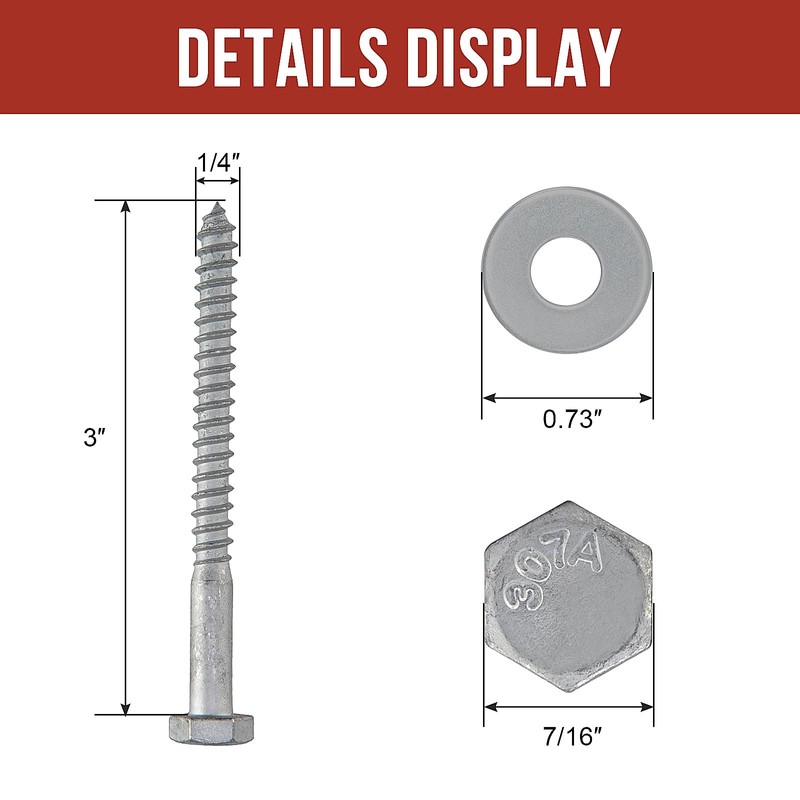HROMIGRY 1/4" x 3" Lag Bolts (100 Pcs) Lag Screws