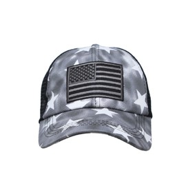 WITHMOONS Baseball Cap American Flag Mesh Trucker Ponytail Hat YZM0087 (Black)