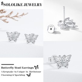 SOLOLIKE April Birthstone Earrings for Women: 925 Sterling Silver Butterfly White Stud Earring - Birthstones Jewelry Earring Christmas Anniversary Birthday Gifts