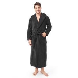 DAVID ARCHY Mens Robe with Hood Coral Fleece Microfiber Warm and High Absorbent Towel Bathrobe for Men（M,Dark Gray）