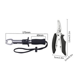 Fish Gripper Pliers Scissors Set, Hook Remover Line Cutter Split Ring Fishing Gear, Muti-Function Tools with Storage Bag & Adjustable Landyard [Style A]