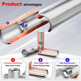 AIRIC UL Listed Non Insulated Butt Connectors 26-24 AWG, 100 pcs Electrical Seamless Crimping Terminals, Uninsulated Wiring Crimps Connector, Bare Copper Crimp Splice Terminal for 26,24 Gauge Wire