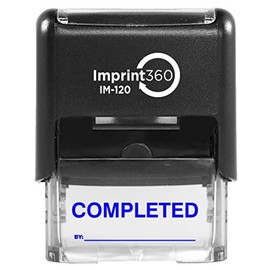 Imprint 360 Completed Stamp with by: Line,Heavy Duty Commercial Self-Inking Rubber Stamp,