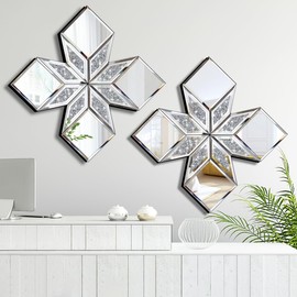 VOHJD Crushed Diamond Decorative Mirror 2 Pack 16.75x16.75” Diamond Shape Glass Decor Wall Mirror for Home Decor, Accent Mirror