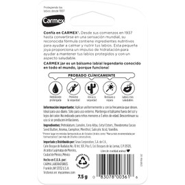 Carmex, Bálsamo Labial Hidratante Classic en Tarro, para Labios secos y Agrietados, Protege y Suaviza, 7.5 gr