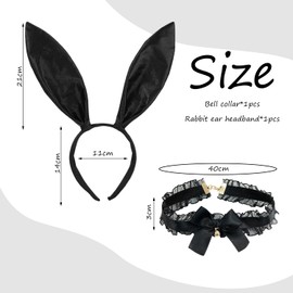 NIDHFG 1 Piece Black Rabbit Ear Headband, 1 Piece Adjustable Bell Collar, Role-Playing Props, Sexy And Fashionable, Women'S Clothing Accessories.