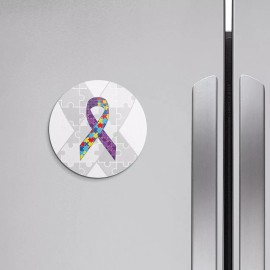 Unbranded Autism And Epilepsy Day Puzzle Ribbon | 4'' X 4'' Round Decorative Magnet