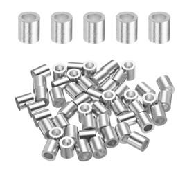 sourcing map Aluminum Wire Rope Stop Sleeve 3/16"(4mm) Crimping Loop Sleeve Round Cable Ferrule for Wire Rope Cable Line, Pack of 50