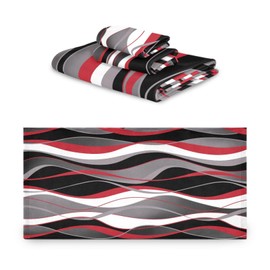 YOCIBIUT 3 Piece Red Black Striped Bath Towels Set,Microfiber Absorbent White Grey Abstract Modern Minimalist Towels for Bathroom,1 Bath Towel,1 Hand Towel,1 Washcloth,Decorative Bathroom Towels