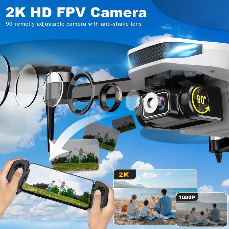 GPS Drone with Camera for Adults, 2K HD FPV Drones
