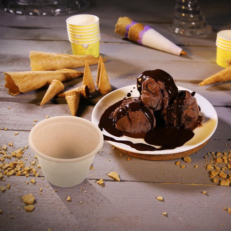 50pcs Brown Paper Ice Cream Cups: Disposable Dessert Bowls Snack
