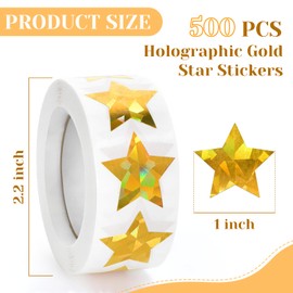 500 PCS Holographic Gold Star Stickers, 1 inch Self Adhesive Metallic Glitter Foil Stickers Sparkly Star Sticker Reward Behavior Chart Labels for Kids Students Teachers Supplies