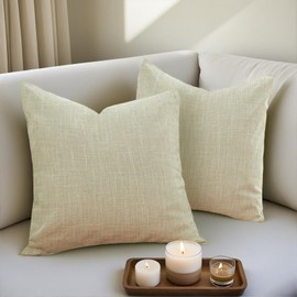 Beige Linen Pillowcase (Set of 2), Square Throw Pillow Covers for Sofa & Bedroom, Decorative Cushion Cover, 18”x18”, Soft & Durable Linen Pillowcase, Modern Home Decor