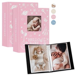 Lanpn Baby Photo Album 4x6 100 Pockets 2 Packs, Mini Linen DIY Window Photo Book Newborn Bebe Album Memory Book Sets, Holds 100 Top Loader Vertical Pictures Gift for Kids Boy Girl Baby Shower, Pink