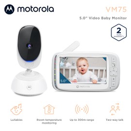 Motorola Nursery Video Baby Monitor with Camera, 5" Screen, 2-Way Audio, Night Vision, Temperature Sensor, No WiFi,1000ft Range, Lullabies, VM75