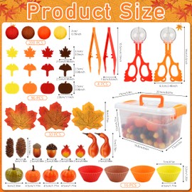 Fall Sensory Bin Fillers - 353 PCS Thanksgiving Fine Motor Toys for Kids, Autumn Counting Sorting Set with Felt Leaves Tweezers & Clip for Sorting Counting Training Preschool Learning Activity