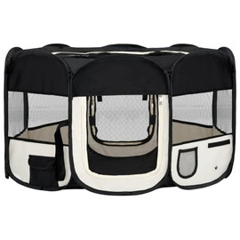 Gecheer Foldable Dog Playpen with Carrying Bag Black 57.1"x57.1"x24"