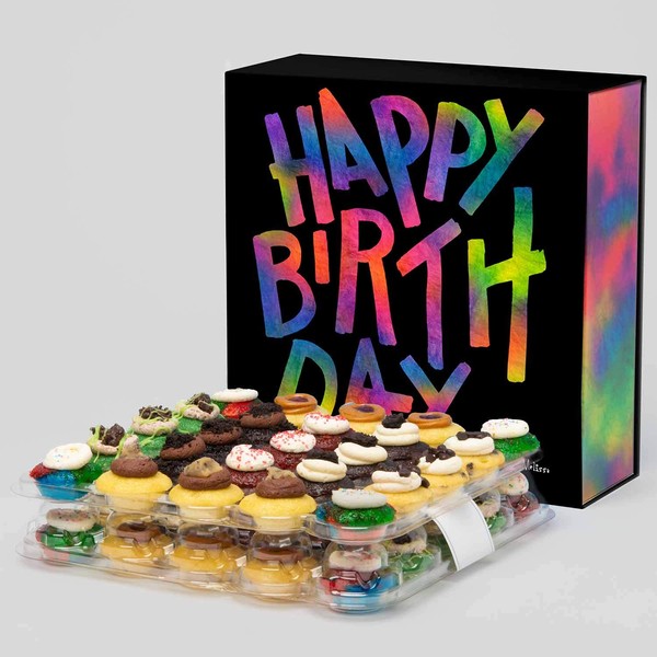 Baked by Melissa Cupcakes - Happy Birthday Gift Box - Latest & Greatest - Assorted Bite-Size Handcrafted Cupcakes - 12 Flavors: Cookie Dough, Triple Chocolate, Red Velvet & More (50 Count)