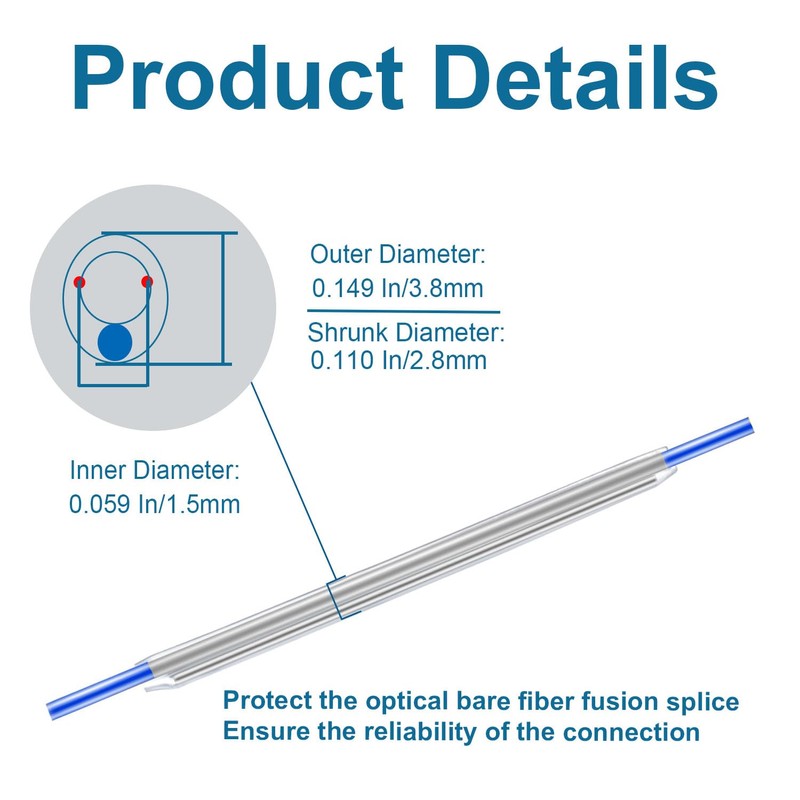 1000Pcs Bare Fiber Optical Heat shrinkable Sleeves 60mm Tube for