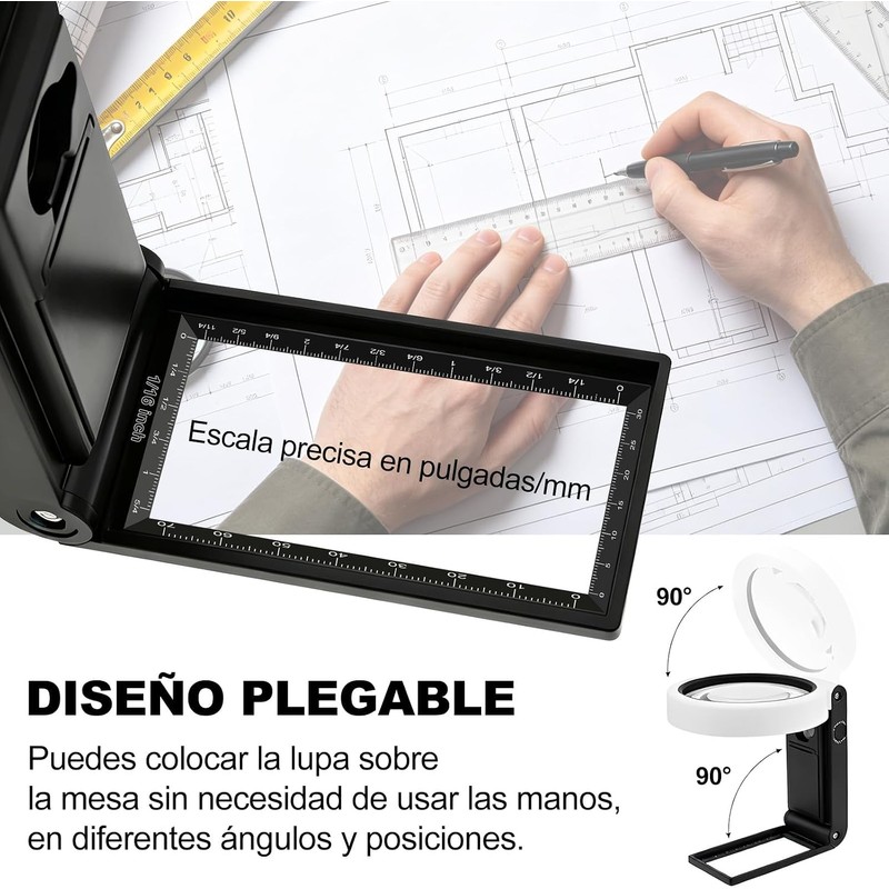 Lupa LED 5X‑25X plegable con soporte – modelo 7058B