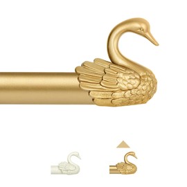 TANGWIN Gold Farmhouse Curtain Rods for Windows:72-144 Inch Adjustable Curtain Rod for Bedroom Living Room,Heavy Duty Decorative Rustic Drapery Rods with Vintage Swan Finials Easy Install,Brass Gold