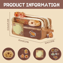 SUNZWO Capybara Pencil Case with Stationery Set - Non-Toxic Eco-Friendly Animal-Themed Organizer for Students, Artists, School & Travel (8.5"x5")