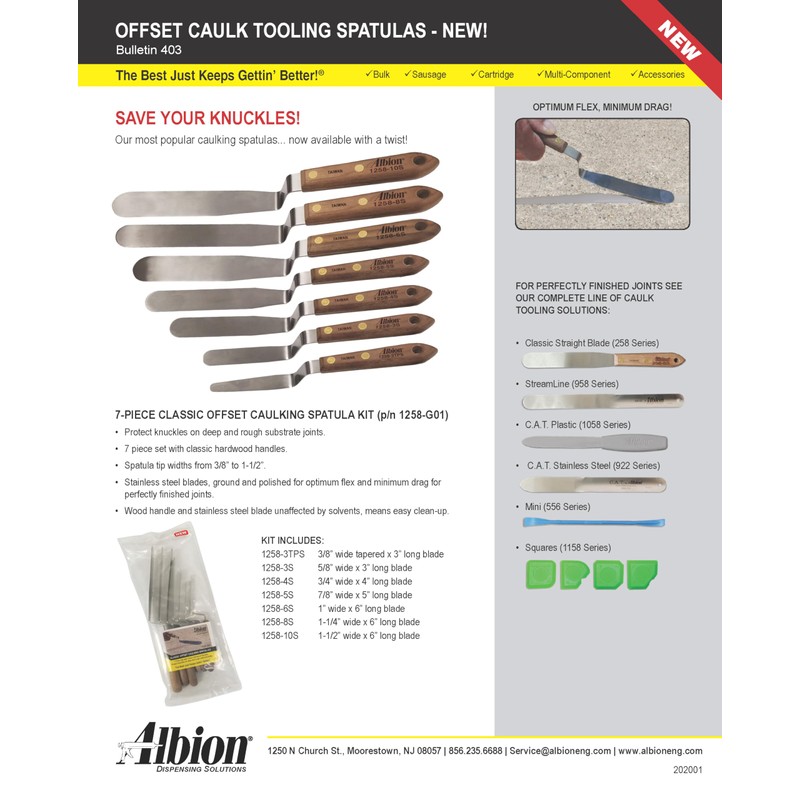 Albion Engineering 1258-G01 7-Piece Classic Offset Caulk Tooling Spatula Set,