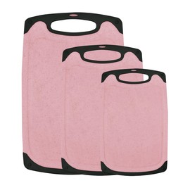 Raganet, Juego de 3 Tablas de Picar de Cocina, 3 Diferentes Medidas con Asas y Base Antideslizantes, Plastico Alta Calidad Libre de BPA, Tablas de Cocina Para Cortar con Ranura para Líquidos (Rosa)