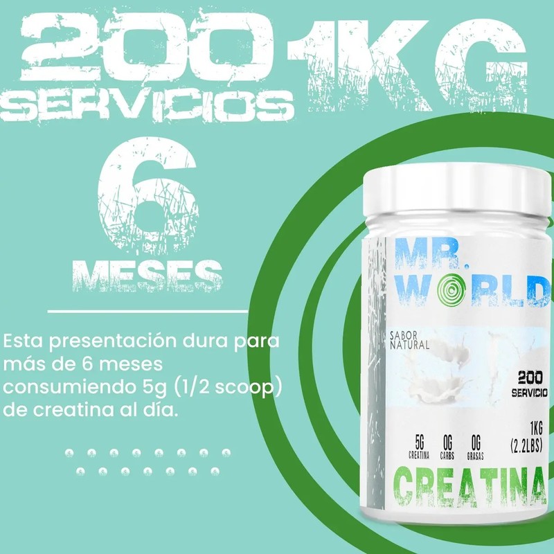 Suplemento Creatina Monohidratada Mr. World 1 Kg 200 Servici