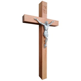 Kaltner Präsente Gift idea: 25 cm wall cross crucifix made of wood, real beech wood, Jesus Christ figure made of resin, decoration