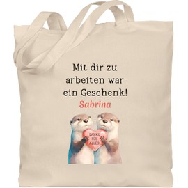 Baumwolltasche - Kollegin - Mit dir zu arbeiten war ein Geschenk Name I Geschenkideen Abschied Kollege Kleine Geschenke Abschied Kollegen Jobwechsel I Rente I Ruhestand - Unisize - Naturweiß