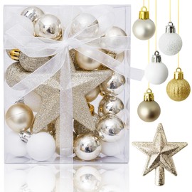 GOKEI Christmas Tree Ornaments 30-Piece Set, Christmas Balls, Star, Nordic Style, Glittering, Stylish, Cute, Decoration, Christmas Tree Ornaments, Decor, Christmas, Xmas, Room, Store, Home, Lovely