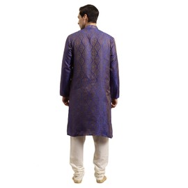 Sojanya (Since 1958, Jacquard Silk Kurta para hombre, azul y dorado, X-Large