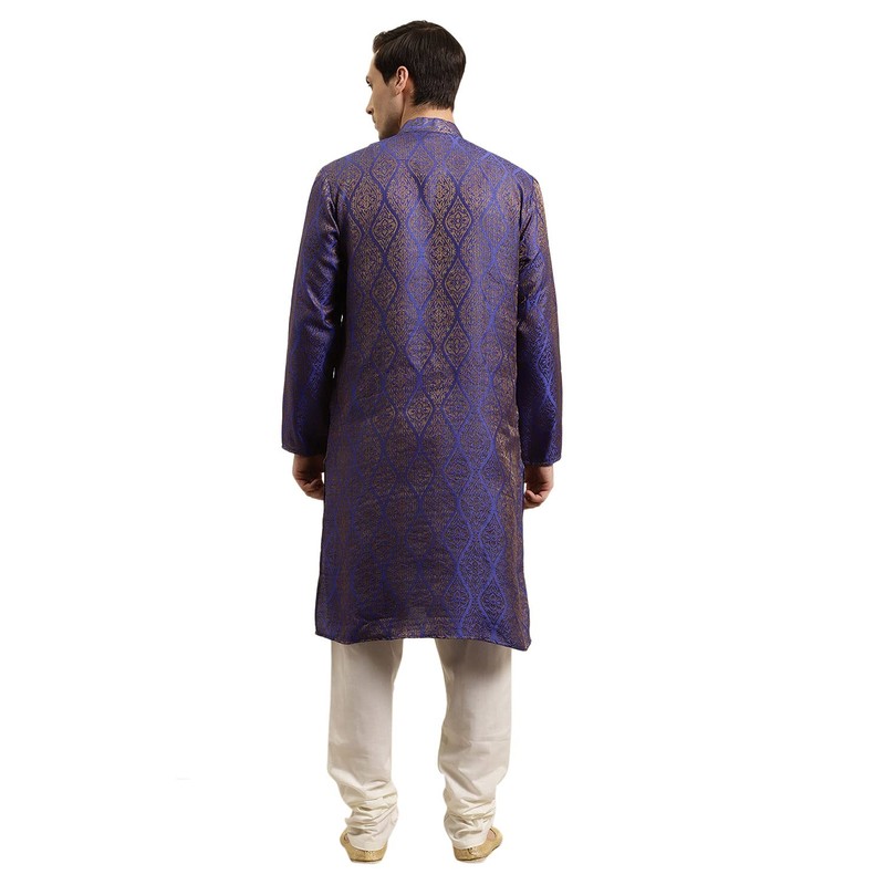 Sojanya (Since 1958, Jacquard Silk Kurta para hombre, azul y