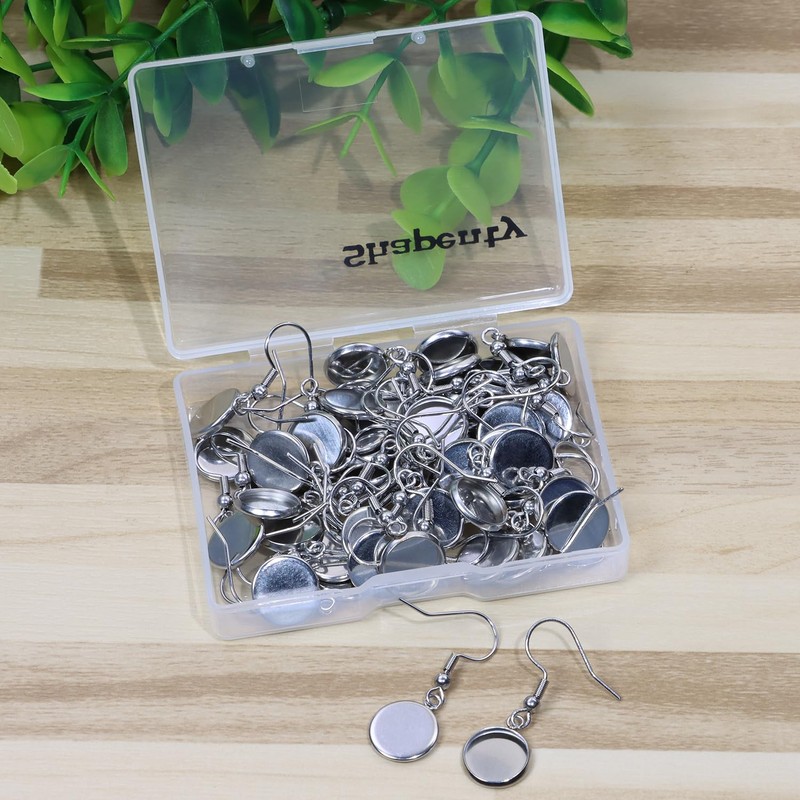 Shapenty Stainless Steel Earring Wire Fish Hook Blank Cabochon Bezel