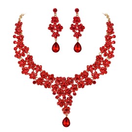 EVER FAITH Wedding Bridal Jewellery Set, Sparkling Rhinestone Crystal Flowers Tears Necklaces Earring Set Clear, Crystal, Rhinestone