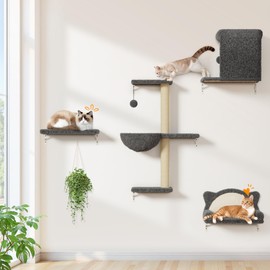 PLEKER Cat Wall Shelves 4-in-1 Modern Climbing Wall Furniture Set for Large Cats with Scratching Posts, Cat Bed & Sofa, Space-Saving Perch for 16" Drywall, Gray