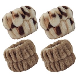 2 Pairs Wrist Washband for Women Washing Face, Wrist Spa Washband Absorbent Wristbands, Prevent Liquids from Spilling Down Your Arms(Camel, Leopard Print)