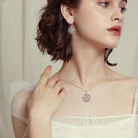 Clearine 925 Sterling Silver Infinite Love Irish Celtic Knot Hook Earrings Pendant Necklace Valentines/Mothers Day/Christmas/Birthday Jewellery Set for Womens